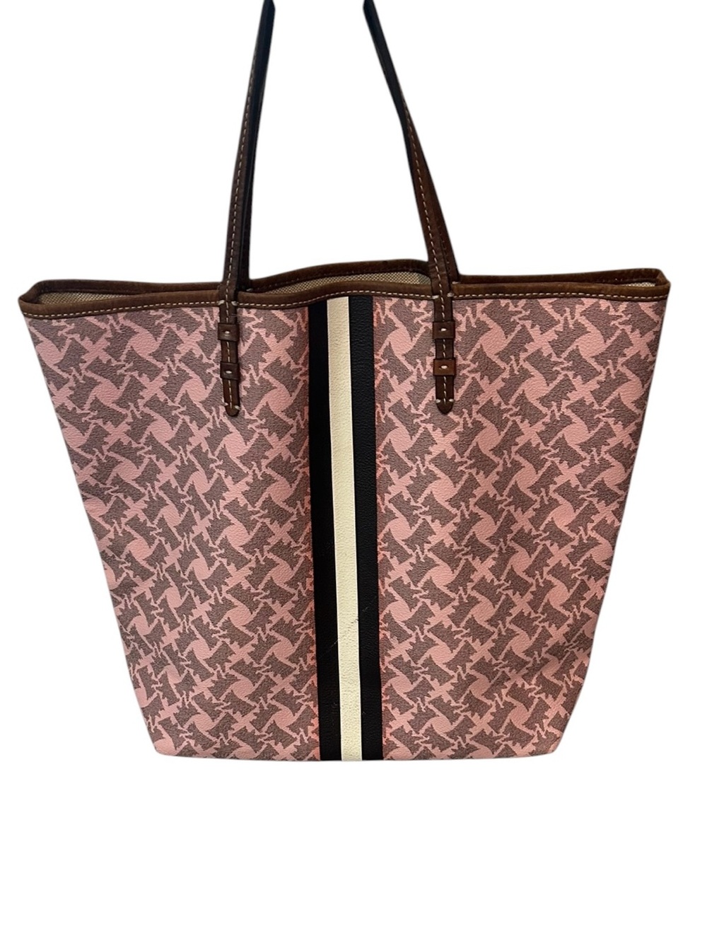 Juicy Couture vintage Logo Scottie coated canvas Tote Bag pink leather trim